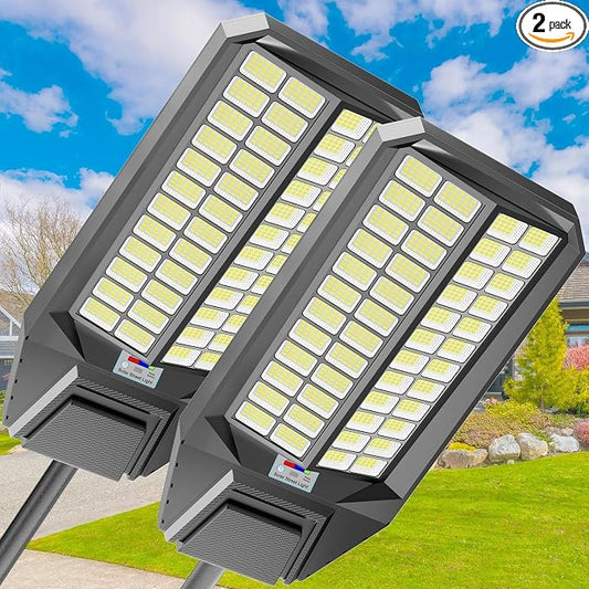 Ultra Bright Solar Street Lights Outdoor: 12000W Solar Lights Outdoor with 300,000LM, IP67 Waterproof Dusk to Dawn with Remote Commercial & Industrial Floodlight for Parking Lots, Warehouses, Yard