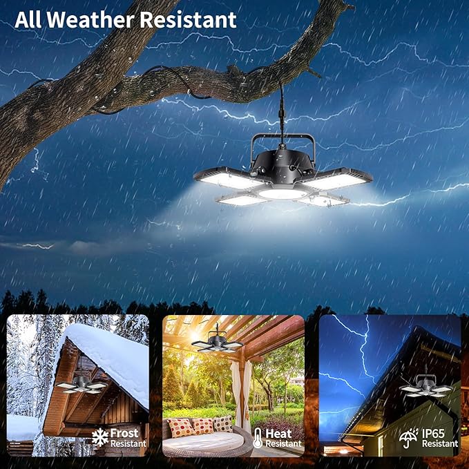 Auzev Solar Shed Light Indoor Outdoor Upgrade 176 LED 4 and 1 Heads Solar Powered Motion Sensor Pandent Daytime Work Lights with 4 Modes Remote Control Security lamp for Garage Gazebo Barn (2 Pack)