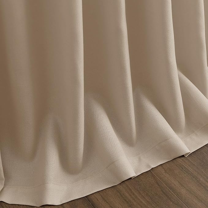 Sepia Beige Linen Curtains 120 Inches Long for Living Room Farmhouse Decor Light Filtering Semi Sheer Curtain Back Tab Neutral Extra Long Floor to Ceiling High Window for Bedroom 52x120, 2 Panels