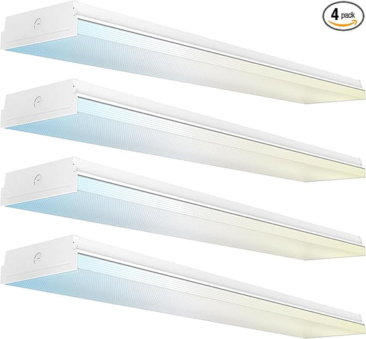 Sunco Garage Lighting, LED Shop Lights for Workshop 4ft, 8 Inch Width Warehouse Industrial Prisma Wraparound, 7200 LM, 60W, Selectable CCT 4000K/5000K/6000K, 120V-277V, Non-Dimmable ETL 4 Pack