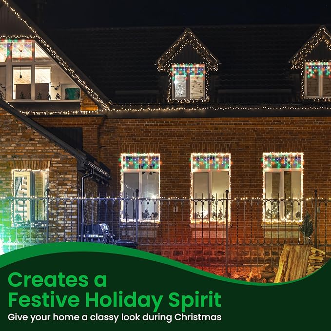 Christmas LED Twinkle Window Icicle Lights - 3 Feet (0.91 m) - 8 of 50 Bulbs Twinkle Random - 50 LED Multicolor Bulbs - Indoor Outdoor - Twinkling Icicle Christmas Lights