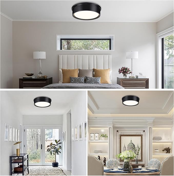 13 inch Flush Mount LED Ceiling Light Fixture, 5CCT Modern Dimmable Lighting for Hallway Bathroom Kitchen Stairwell, 2700K/3000K/3500K/4000K/5000K, Black