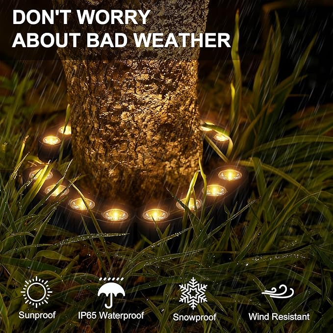 Solar Spot Lights Outdoor, 16 LED Solar Powered Landscape Spotlights Waterproof,3-in-1 Installation (Stake/Tie/Mount) for Trees, Garden, Yard, Flag, House, Statue