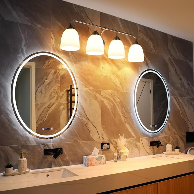 4-Light Traditional Bathroom Vanity Light Fixtures Over Mirror, Modern Vanity Lights for Living Room, Standard E26 Base, Brushed Nickel