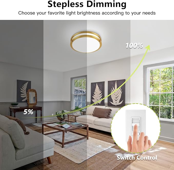 OOWOLF 2PACK 13inch Flush Mount LED Ceiling Light Fixture, 5CCT 36Watt 3600LM, 3000K 3500K 4000K 5000K 6000K 5 Color Selectable Dimmable Ceiling Lamp, Gold Ceiling Light for Kitchen Bedroom Bathroom