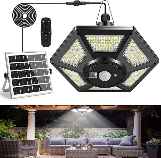 Deogos Solar Shed Light, Solar Pendant Light Indoor Outdoor,180 LED 1000LM Solar Indoor Lights Motion Sensor with Remote Control for Shed Barn Gazebo Garage Home