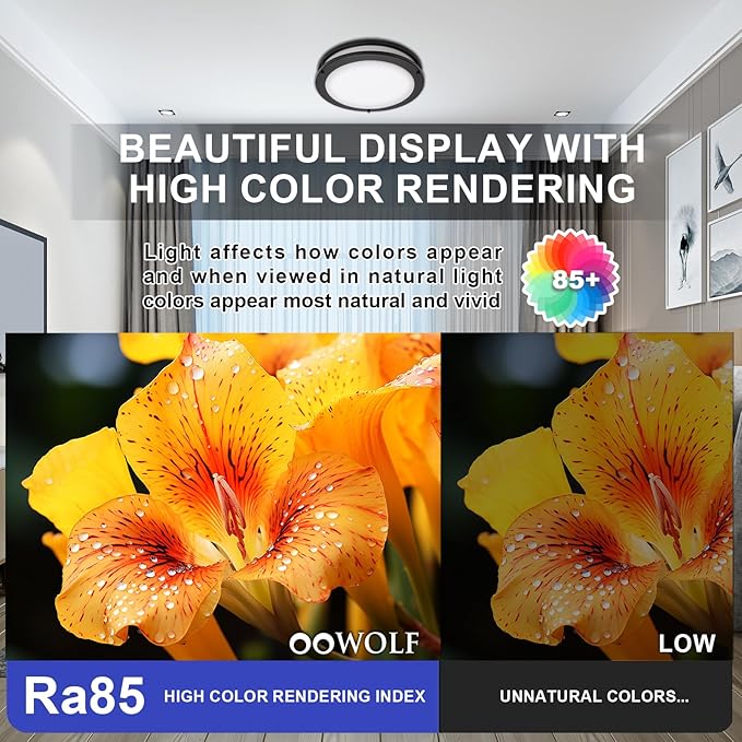 OOWOLF 13.01inch LED Flush Mount Ceiling Light Fixture Remote Dimmable Brushed Nickel, Easy Install LED Ceiling Lamp Without Flicker, Super Bright 36W 3600LM Warm to White Light 2700K to 6500K 2-Pack
