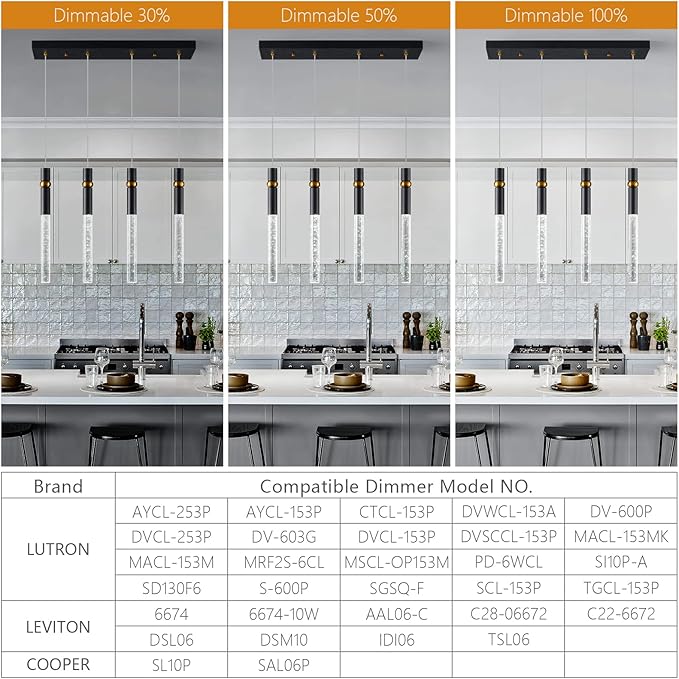 LMQNINE 4 Light Dining Room Light Fixtures Ceiling Dimmable LED Modern Black Kitchen Island Pendant Light with Bubble Crystal Pendant Light for Kitchen Island Bedroom Hallway Entryway (4-Light)…