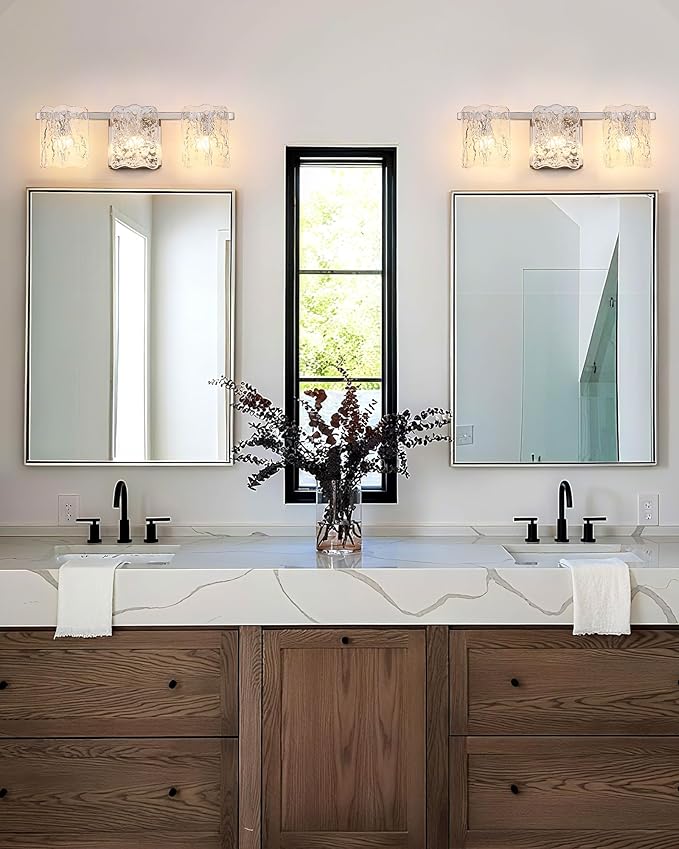 3-Light Bathroom Vanity Light, Brushed Nickel Bathroom Light Fixture Over Mirror with Clear Glass, Modern Bath Wall Sconce Lighting for Bath Restroom, OS-MM5002-3BN