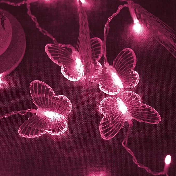 Butterfly Curtain Lights, 4.9ft 48 LED USB Window Fairy Lights 10 Butterflies 8 Modes Firefly Twinkle String Lights for Room Bedroom Wall Ceiling Party Wedding Christmas (Pink)