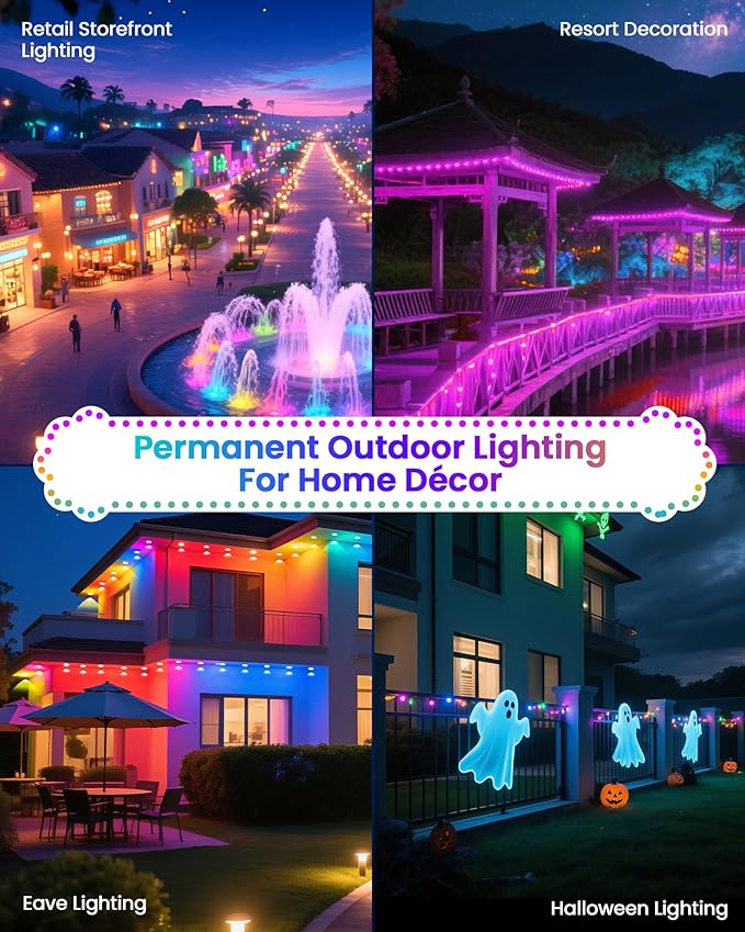 KISUFU 100FT Permanent Outdoor Lights for House, 24V Smart Outside Lights with 221 Modes, App & Remote Control, IP68 Waterproof, Year-Round Roof & Eaves Lighting for Valentine, Holidays (100FT)