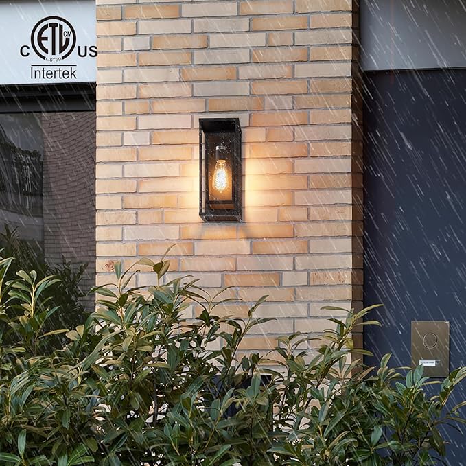 mirrea 14" Classic Outdoor Wall Sconce 1 Light in Matte Black Rectangular Metal Frame and Clear Glass Shade Waterproof Porch Light Patio Light