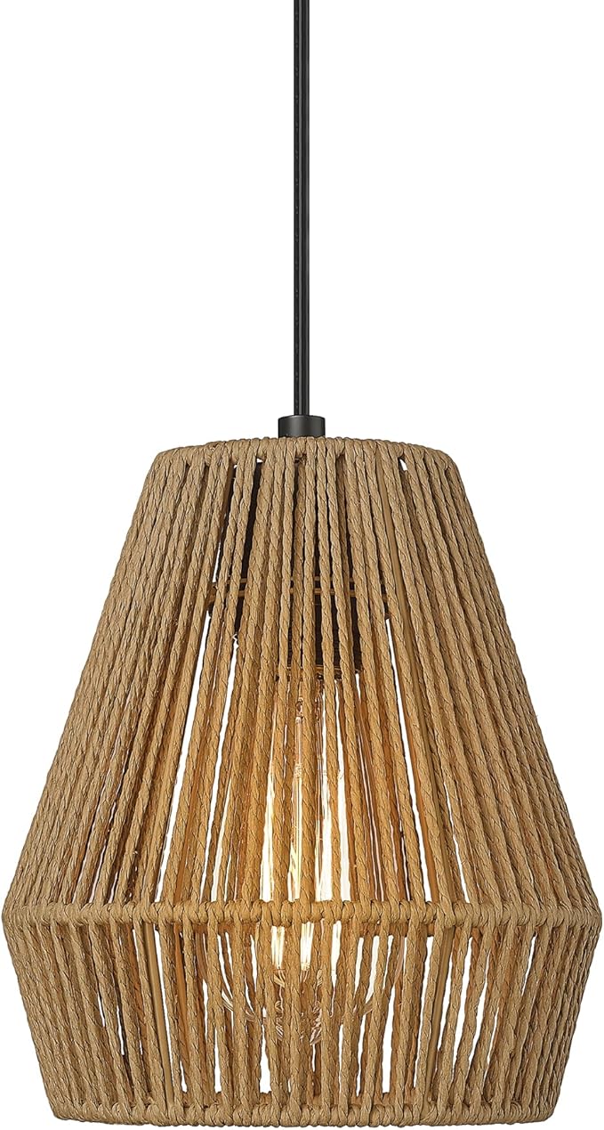 ELYONA Woven Pendant Lights, 7” Rustic Rattan Hanging Lamp Adjustable Handwoven Basket Shade, Boho Pendant Light Fixtures for Kitchen Island, Dining Room, Bedroom, Farmhouse Bar, Foyer Hallway, Brown