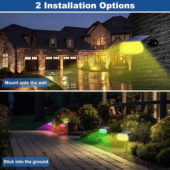 Solar Spot Lights Outdoor Waterproof IP67, Color Changing RGB Landscape Spotlights 8 Lighting Modes Solar Outdoor Lights for Yard Garden Pathway 6 Pack