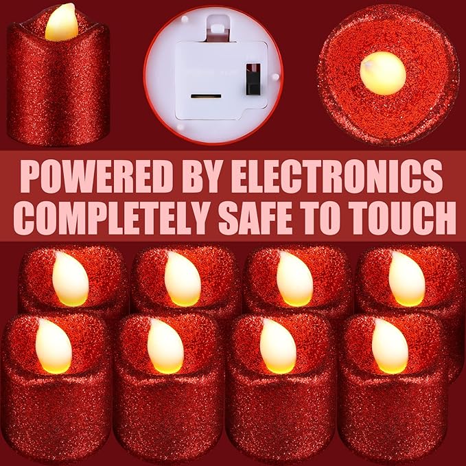 Honoson 24 Pack Red Candles Party Decoration Flameless LED Tea Light Battery Operated Candle for Halloween Christmas Valentines Day Diwali Wedding Table Decor