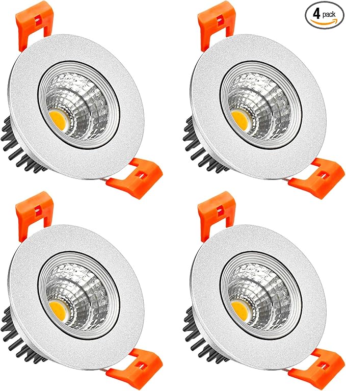 LightingWill 2inch LED Dimmable Downlight, 3W COB Recessed Ceiling Light, Natural White 4000K-4500K, CRI80, 25W Halogen Bulbs Equivalent, Silver (4Pack)