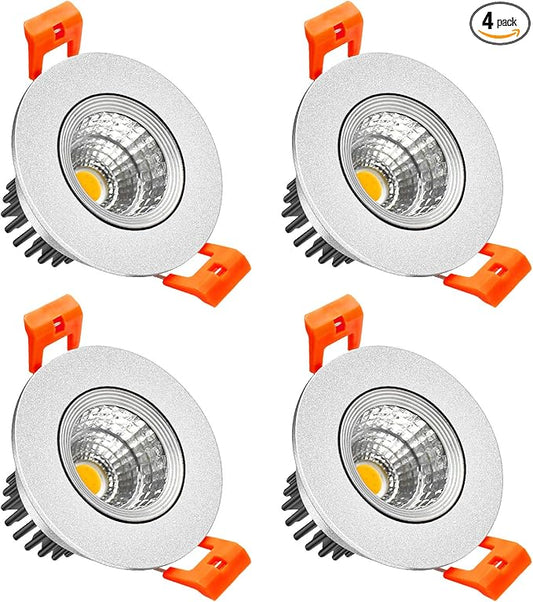 LightingWill 2inch LED Dimmable Downlight, 3W COB Recessed Ceiling Light, Natural White 4000K-4500K, CRI80, 25W Halogen Bulbs Equivalent, Silver (4Pack)
