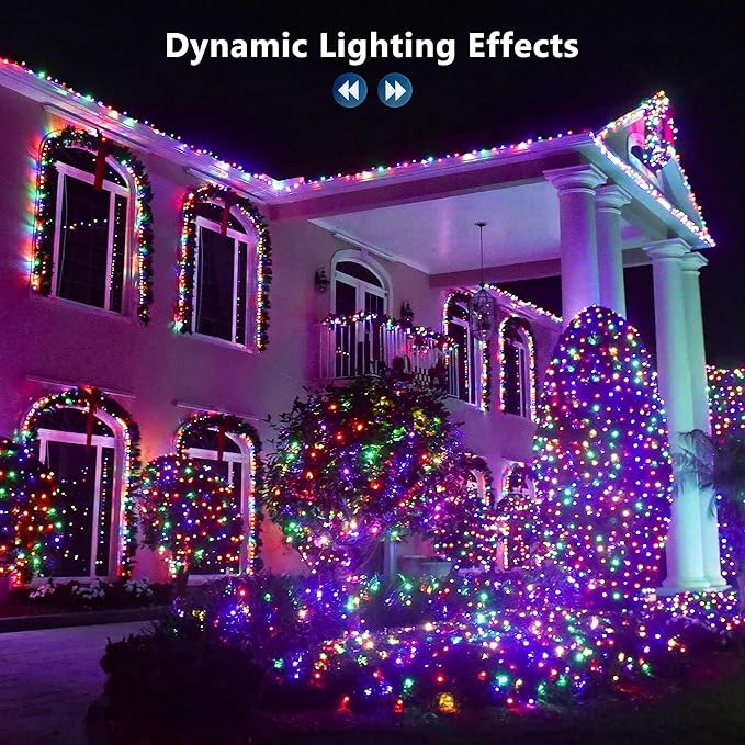 Brizled Color Changing Christmas Lights, 33ft 100 LED RGB Red White Blue Light String with Remote, Dimmable Mini Light String, USB Indoor Decorative Lighting Party Xmas Tree Wreath Year-Round Holiday