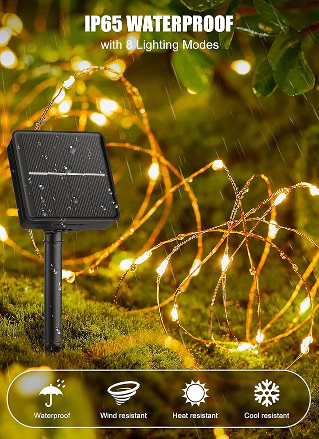 Brightown Outdoor Solar String Lights, 6 Pack 33Feet 100 Led Solar Powered Fairy Lights with 8 Modes Waterproof Decoration Copper Wire Lights for Patio Yard Trees Christmas Wedding Party (Warm White) | IP65 Waterproof Solar Fairy Lights with 8 Modes, T...