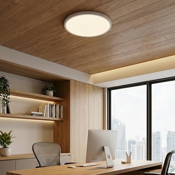 Maxxima 16 in. LED Flush Mount Ceiling Light, 3500 Lumens, 5 CCT 2700K/3000K/3500K/4000K/5000K Panel Light, White Trim Round Fixture, Dimmable for Modern Bedroom, Kitchen, and Living Room Lighting