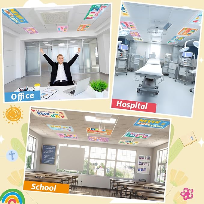 8 Pcs Fluorescent Light Covers with 80 Magnets Decorative for Classroom Ceiling Lights 4 x 2 Feet Magnetic Light Cover Filter Easy Install for Office Hospitals Drop Home Ceiling Supplies (Bible)