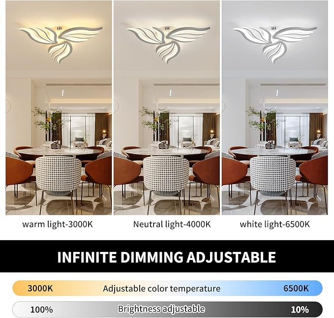 Becailyer LED Ceiling Light, 26.7" Dimmable Modern Flower Shape Ceiling Lamp, 30W Acrylic 3-Petals Flush Mount Ceiling Light Fixtures for Bedroom Dining Room Kitchen, White