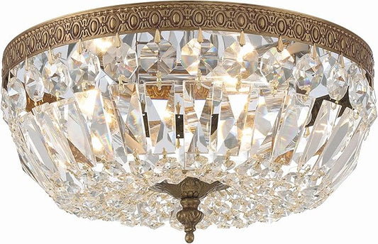 Crystorama 2 Light Clear Italian Crystal Flush Mount (Olde Brass, 12")