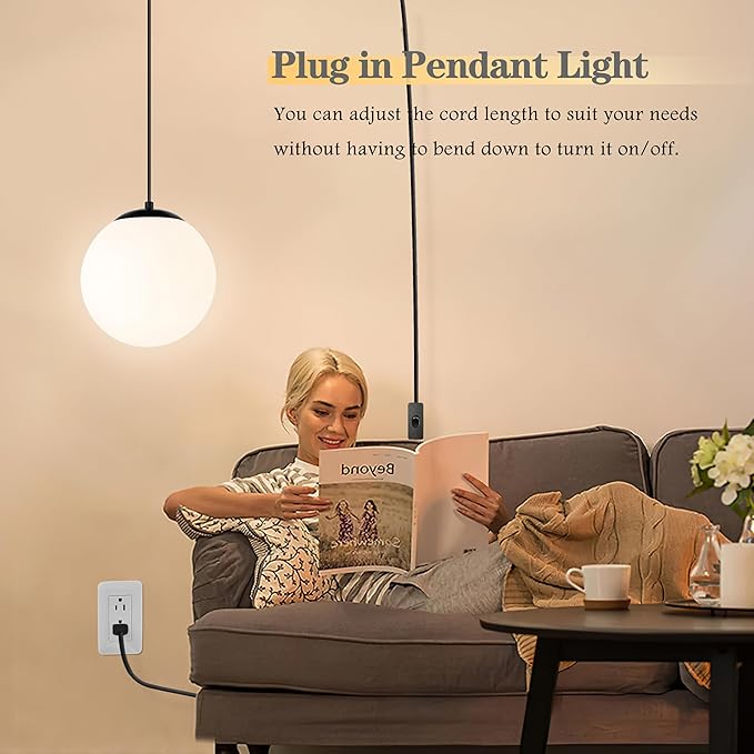KoKo&Yukina 10" Globe Pendant Light Black Plug in Pendant Light Adjustable Hanging Lights with Plug in Cord Matte Black Finished with Milk Glass Lampshade for Bedroom Kitchen Island（Bulb Included）
