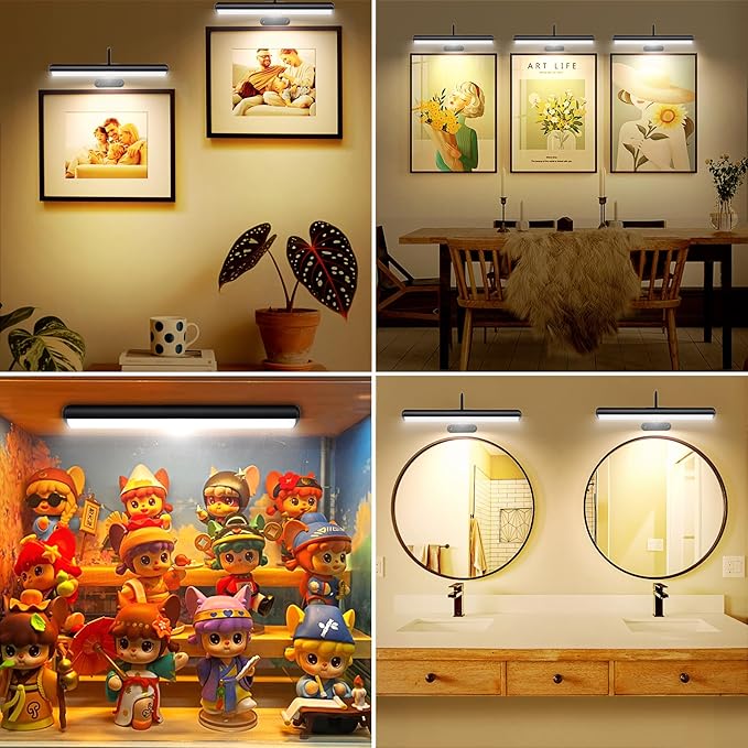 2Pack-Dimmable Picture Lights with Timer Controller for Wall Sconce Lamps ,Art Painting Light for Home Office Gallery, 5000mAh Rechargeable Battery Operated Wall Light for Display Portrait Frame-Black