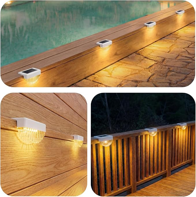 VOLISUN 16 Pack Solar Deck Lights Outdoor, Warm White LED Solar Step Lights for Outside, Waterproof Fence Light for Patio, Deck, Stairs, Yard, Pool and Porch (White)