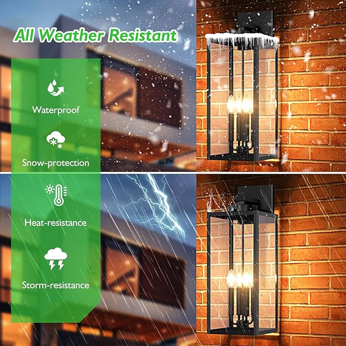 BesLowe 23.9" Extra Large Size Outdoor Wall Light Fixture, Exterior Lighting Fixture Porch Sconce Wall Mounted, Waterproof Outdoor Wall Lantern, Outside Light for House Patio Front Door Garage, Black