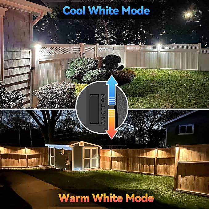 Bridika Solar Fence Lights Warm White & White, Solar Outdoor Wall Lights, Fence Solar Lights Outdoor Waterproof for Step, Backyard, Fence, Wall, Patio, Deck Railing, Stair (4 Pack)