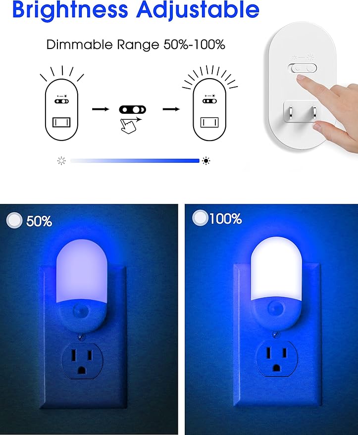 L LOHAS LED Blue Night Light, Night Lights Plug into Wall[2 Pack], 0.6W LED Nightlight, Dusk to Dawn Sensor, 30/60LM Adjustable Brightness, Automatic Night Light for Kid, Bathroom, Nursery, Hallway