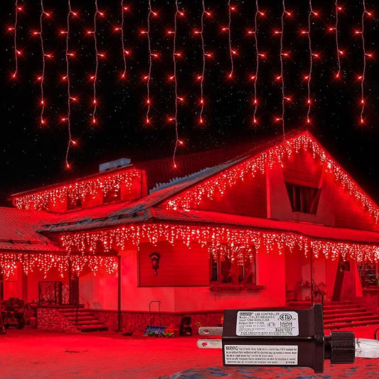 Christmas Icicle Lights Outdoor,300LED 33FT Christmas String Lights,Connectable Valentine's Day Lights with 30V Plug in for Valentine Wedding Party Eave Garden Wall Indoor Decor, Red