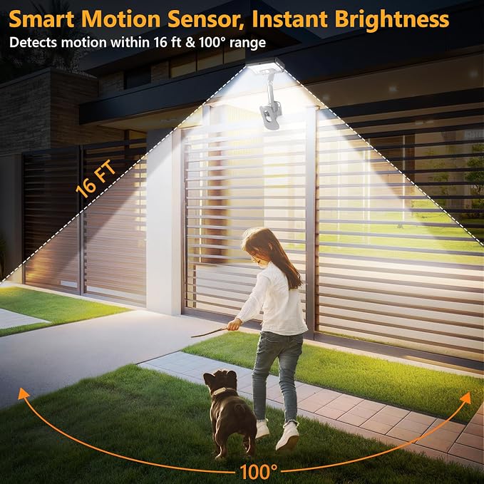 Clip On Solar Lights Outdoor with Motion Sensor, 360°Rotatable & Vertically Adjustable Solar Fence Lights with 92 LEDs (600 LM, 6000 K),IP65 waterproof Security light for deck, Gutter, Camping(2 Pack)