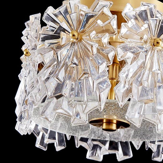 AGV LIGHTING Flush Mount Ceiling Light Fixture, Modern Gold Crystal Ceiling Light Fixture, D9 x H5, Shield Shaped Glass Shade