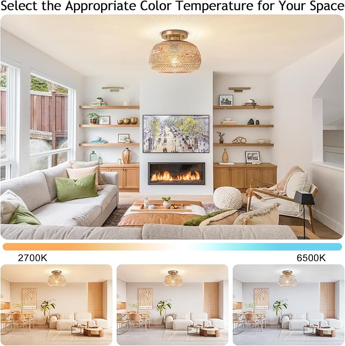 Semi Flush Mount Ceiling Light, Upgraded Modern Close to Ceiling Light Fixture with Amber Glass,Gold Indoor Kitchen Lighting for Porch Corridor Hallway Bedroom, Bulb Not Included