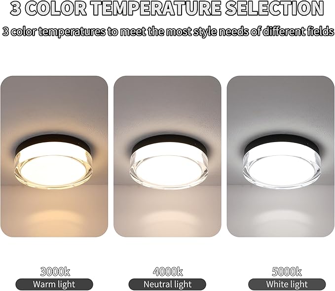 9 inch Flush Mount Ceiling Light Fixture, 3CCT LED Ceiling Lights, Black Modern Dimmable Lighting for Hallway Bathroom, Crystal Prismatic Featured, 3000K/4000K/5000K