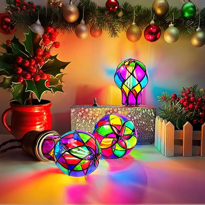 MIAOKE Stained Glass Light Bulb, 4W E26 Base A19 Colorful Light Bulb, Stained Glass Decorative LED Bulbs for Home, Party, Christmas, Garden, Balcony