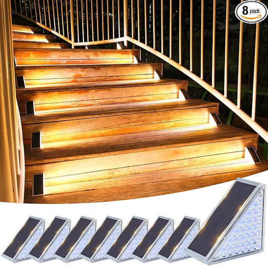 VOLISUN Solar Step Lights for Outside 8 Pack, Solar Stair Lights Outdoor Waterproof IP67,28 LED,1200 mAH Outdoor Step Light,Outdoor Decor for Garden Stair, Deck, Front Step, Front Porch,and Patio