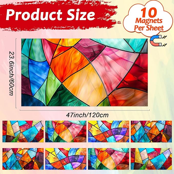 8 Pcs Fluorescent Light Covers with 80 Magnets Decorative for Classroom Ceiling Light 4 x 2Ft Magnetic Covers Filter Easy Install for Office Hospitals & Home Drop Ceiling Supplies（Retro Glass Window）