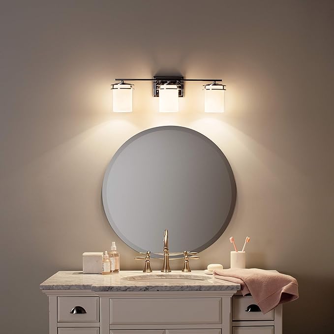 Kichler Hendrik 24" 3 Light Vanity Light with Satin Etched Cased Opal Glass Chrome