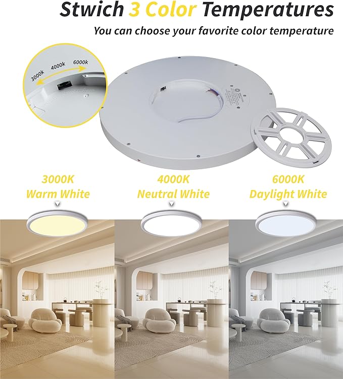6pack 9 Inch Flush Mount Ceiling Light, 18w Led Ceiling Light, 3000k/4000k/6000k Selectable 1860lm Ceiling Light, Super Slim Led Light Fixture For Bedroom Kitchen Living Dining Room Office