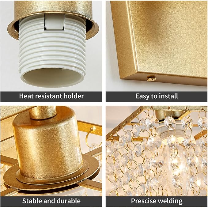 WUZUPS 3-Light Bathroom Light Fixture Over Mirror Morden Vanity Wall Sconces Light Clear Crystal Drop for Bedroom Living Room, E12 Base, Gold
