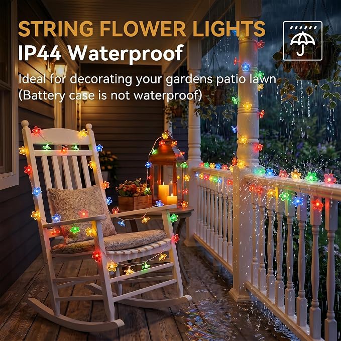 ITICdecor Flower Fairy Lights Battery Operated String Lights 30LED Cherry Blossom Waterproof Indoor Decoration for Camping Garden Fence Birthday Terrace Yard Wedding Party Bedroom (Multicolor)