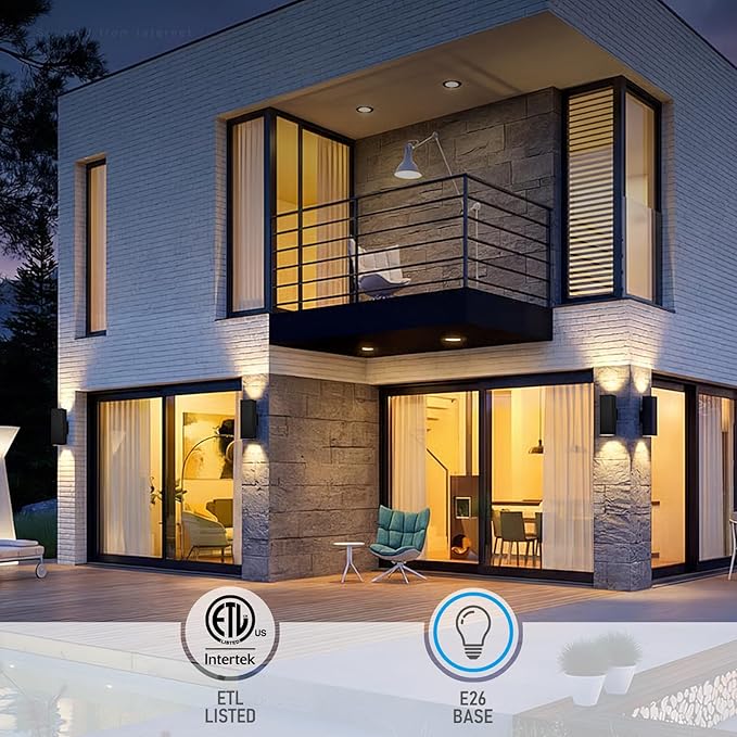 LEONLITE Modern Outdoor Rectangular Wall Lights 18", Up and Down Porch Patio Lights, Matte Black Waterproof Wall Sconce, Aluminum, E26 Base, Exterior Light Fixture Wall Mount, ETL, Pack of 2