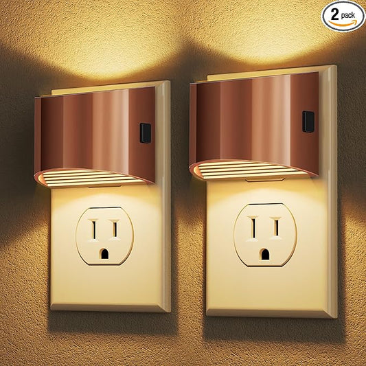 DORESshop LED Night Light[2 Pack], Night Lights Plug into Wall, 3 Level Brightness Adjustable Plug in Night Light, Dusk to Dawn Sensor Nightlights for Adults,Bedroom,Bathroom,Hallway,3000K Rose Gold