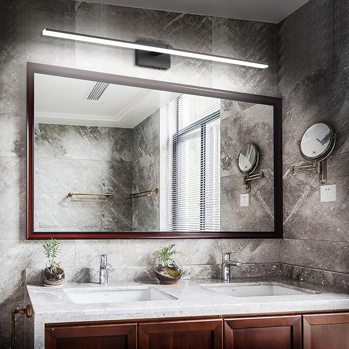 ZUZITO 48in Black Bathroom Vanity Light Over Mirror Modern Bath Lighting Fixtures Over Mirror 32W LED Bathroom Lights Bar 5CCT Dimmable