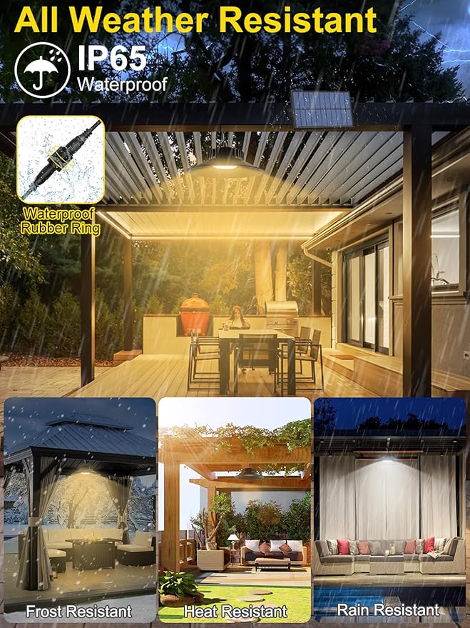 T-SUN Solar Shed Lights 4 Pack Solar Pendant Lights, Outdoor Indoor Garden Light with Remote 3000K/ 4000K/ 6000K, IP65 Waterproof for Barn Shed Shop Patio Garage Courtyard Balcony