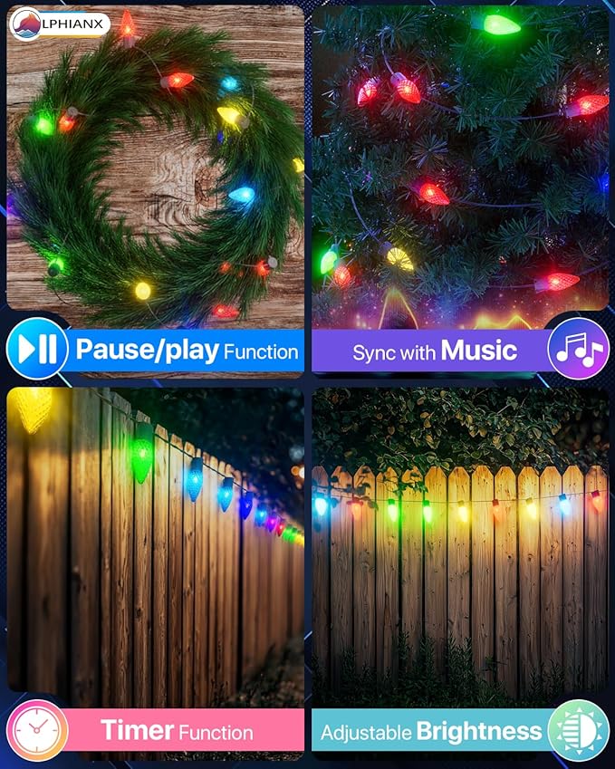 Smart C9 Christmas Lights Outdoor, 100FT 150 LEDs, APP Remote Controlled RGB String Lights with 80+ Modes Color Changing DIY Chasing Xmas Waterproof String Light for Patio Xmas Decor